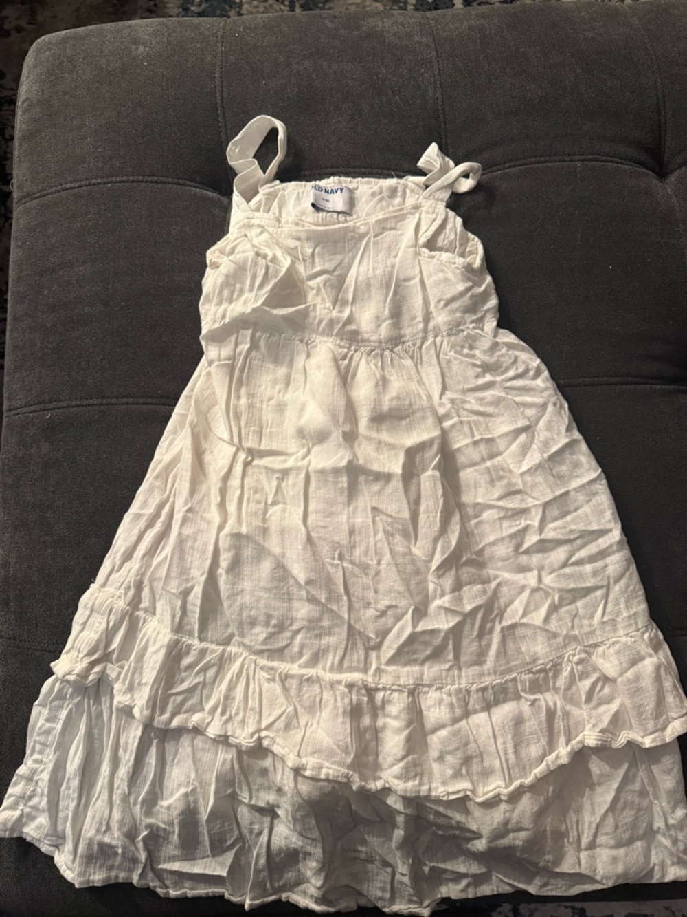 Old Navy White Ruffle-Hem Cotton Sundress with Tie Straps